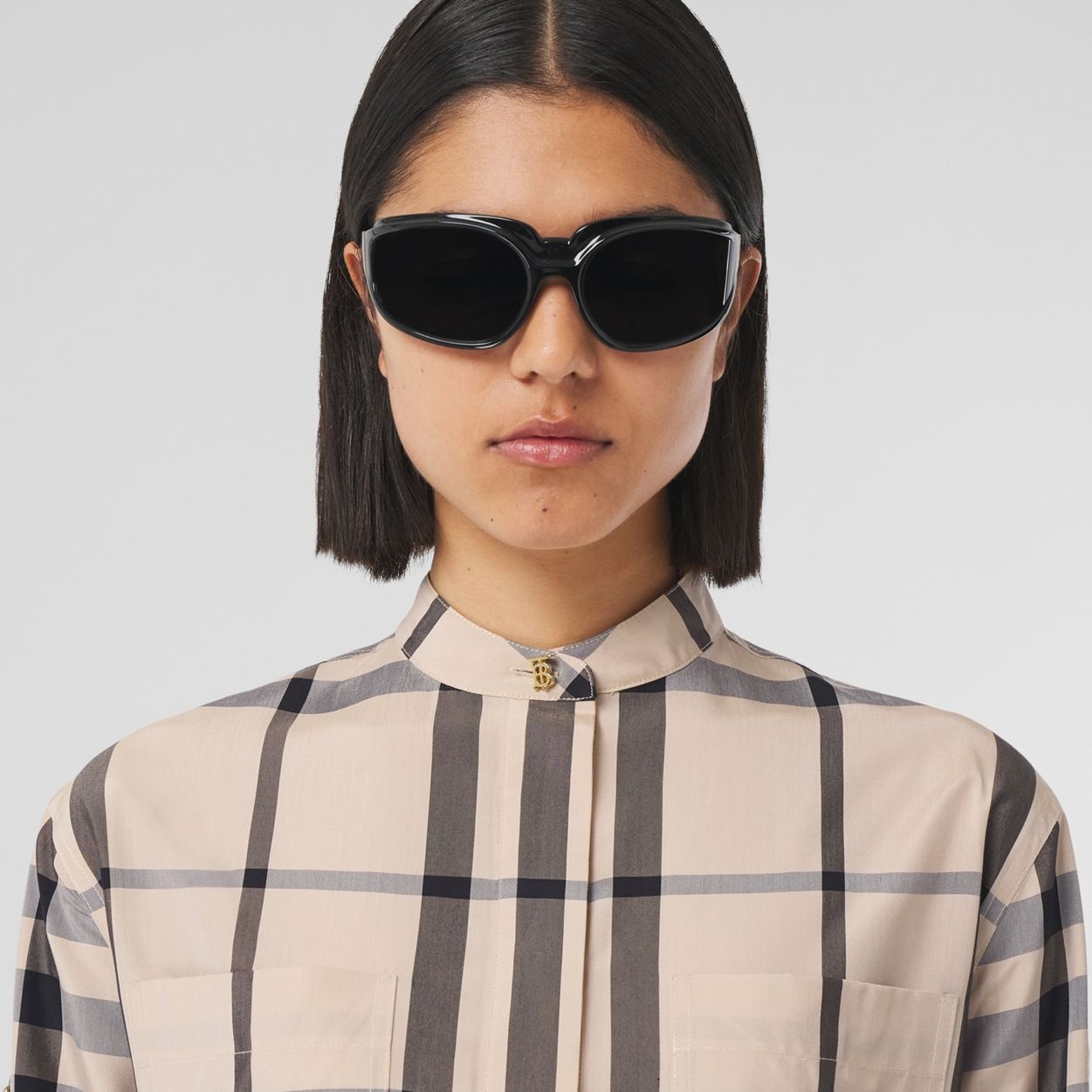 D-ring Detail Check Silk Viscose Shirt Dress - 3