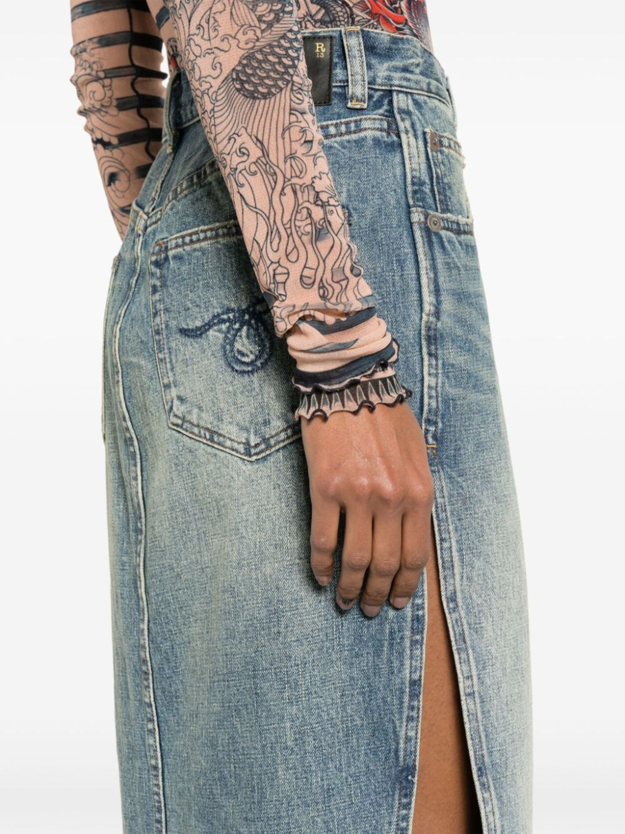 side-slit denim midi skirt - 5