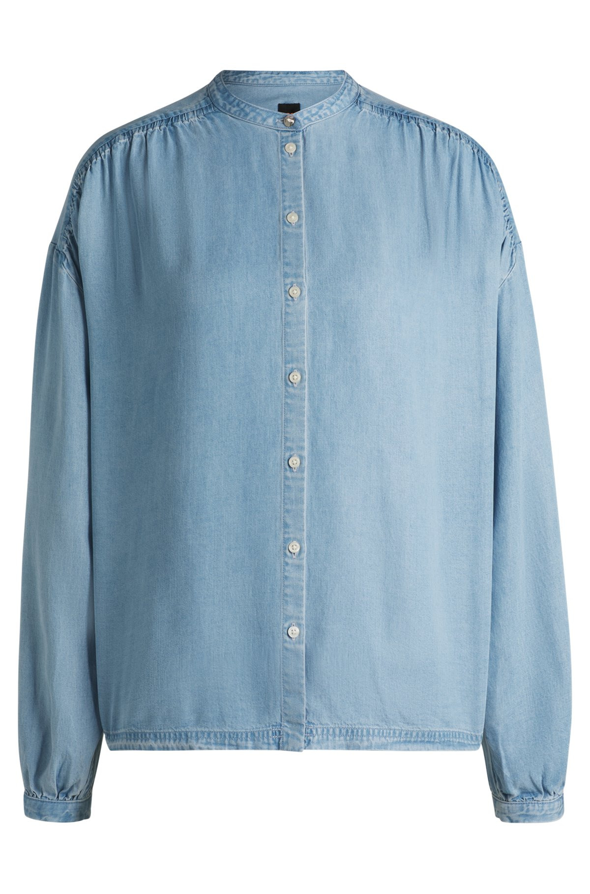 RELAXED-FIT BLOUSE IN DENIM-LOOK FABRIC - 1
