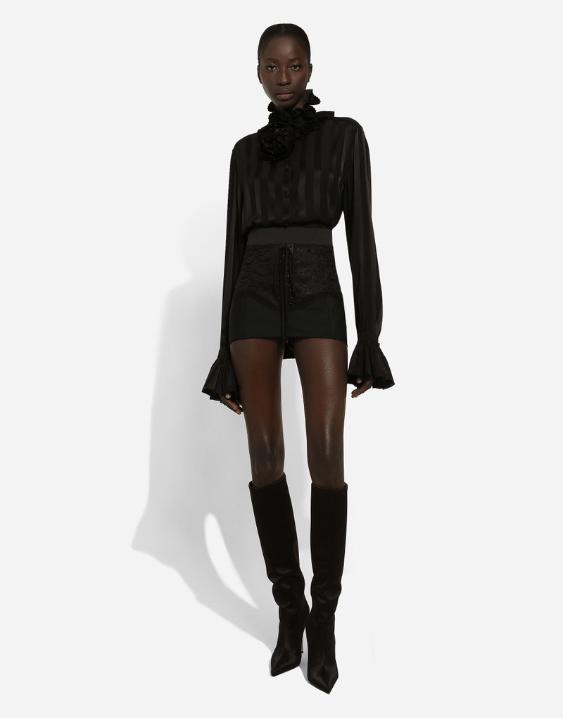 Silk jacquard shirt with pleated cuffs and collar 3