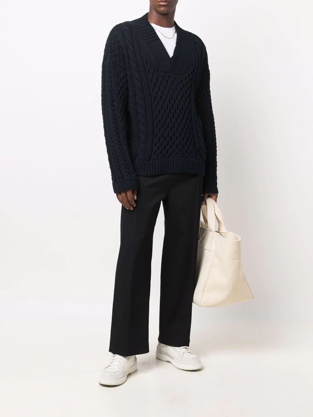 cable-knit V-neck jumper - 2