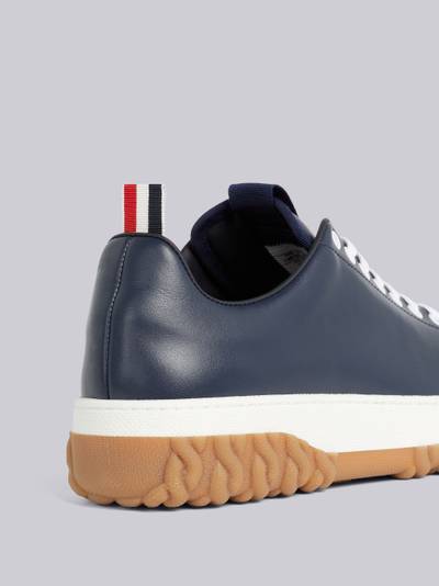 Thom Browne Navy Vitello Calf Leather Cable Knit Sole Court Sneaker outlook