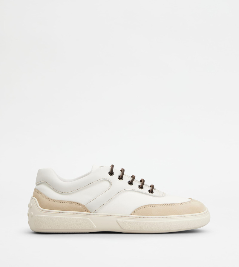 SNEAKERS IN NUBUCK AND FABRIC - BEIGE, WHITE 1
