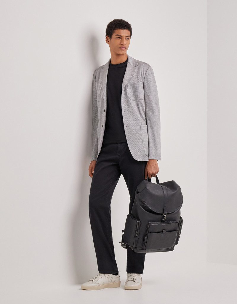 NAVY BLUE TRICOT-EFFECT COTTON JERSEY JACKET 197