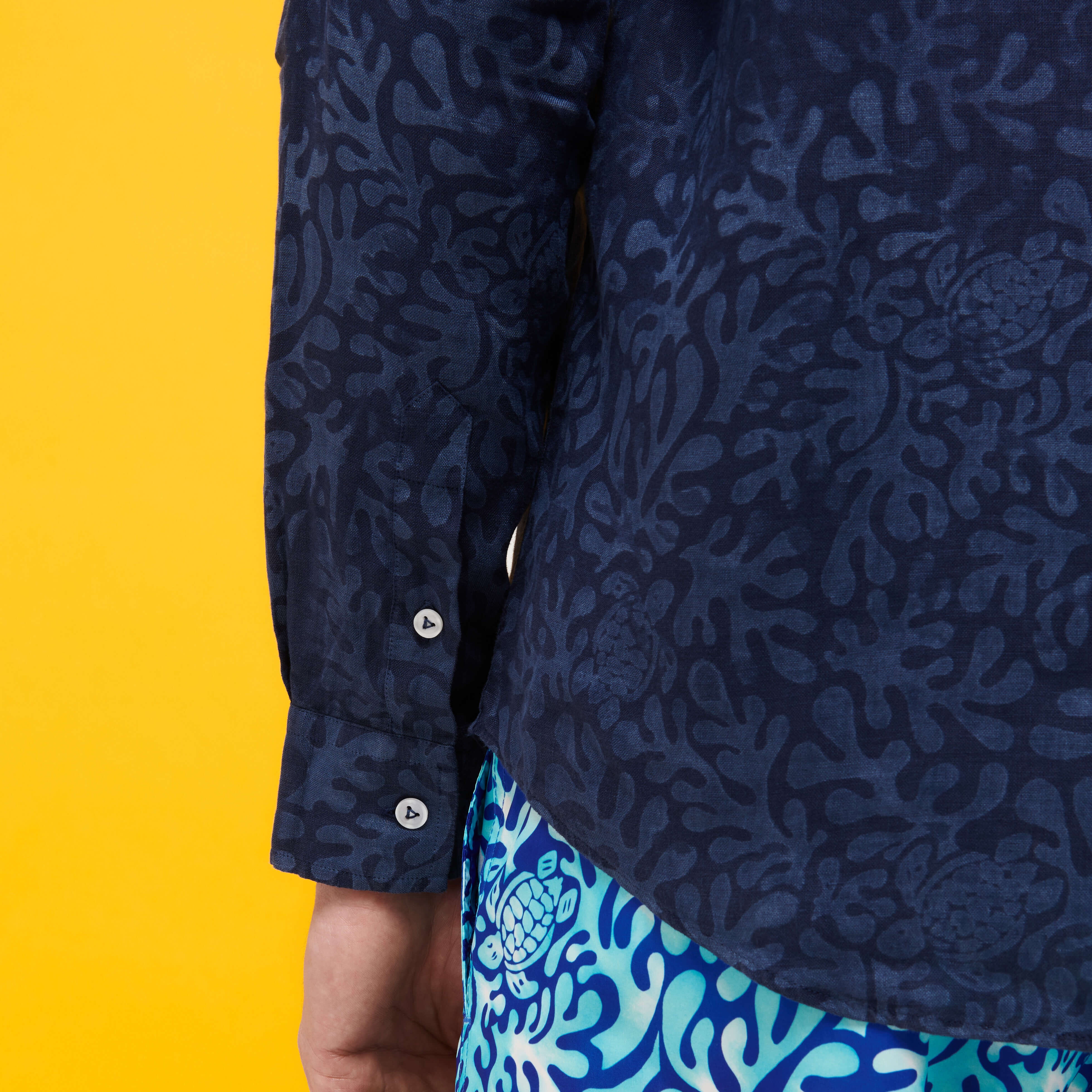 Men Linen Shirt Turtles Splash - 5
