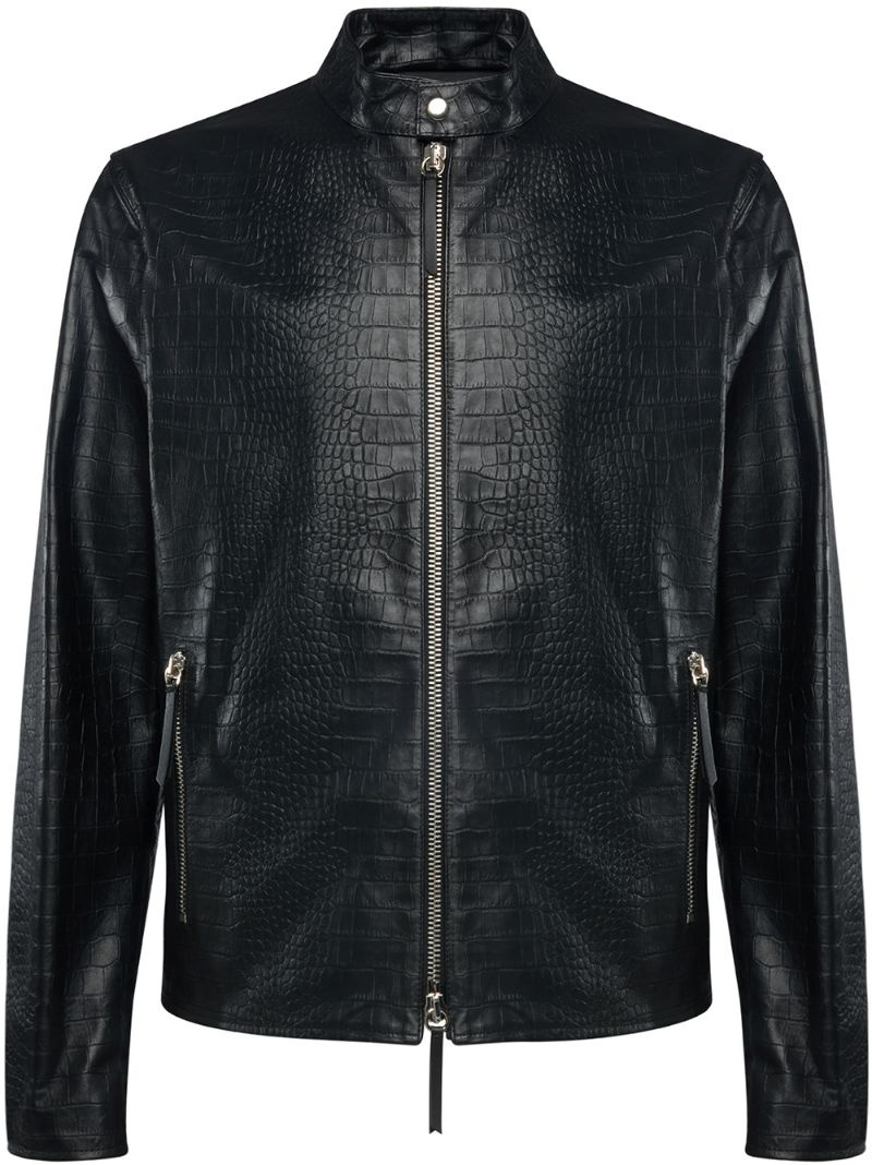 snakeskin effect leather jacket - 1