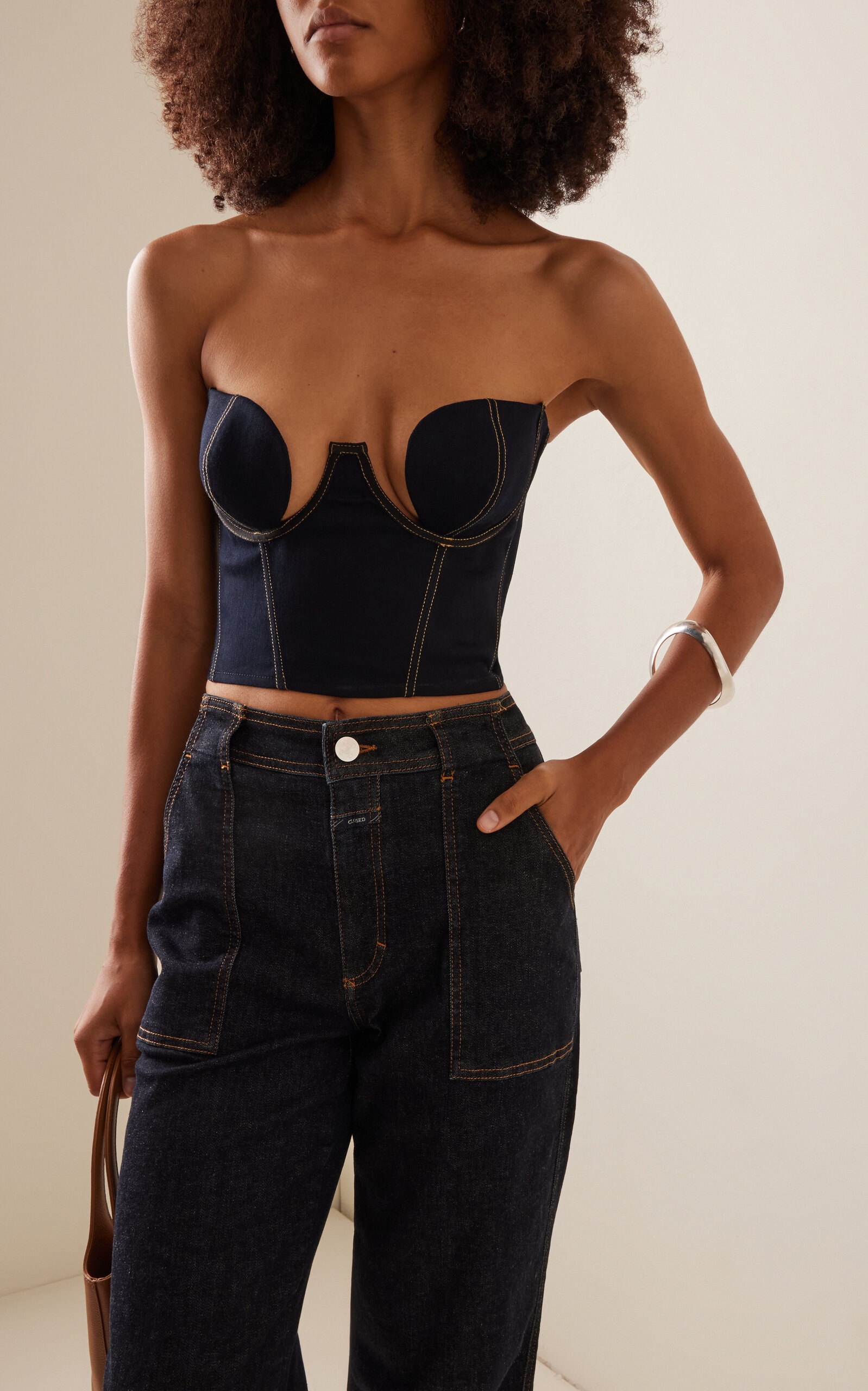 Cropped Denim Corset Top black - 2