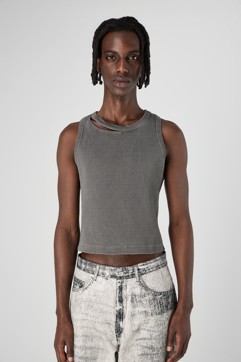 Faded Black Ribbed Tank Top - 2