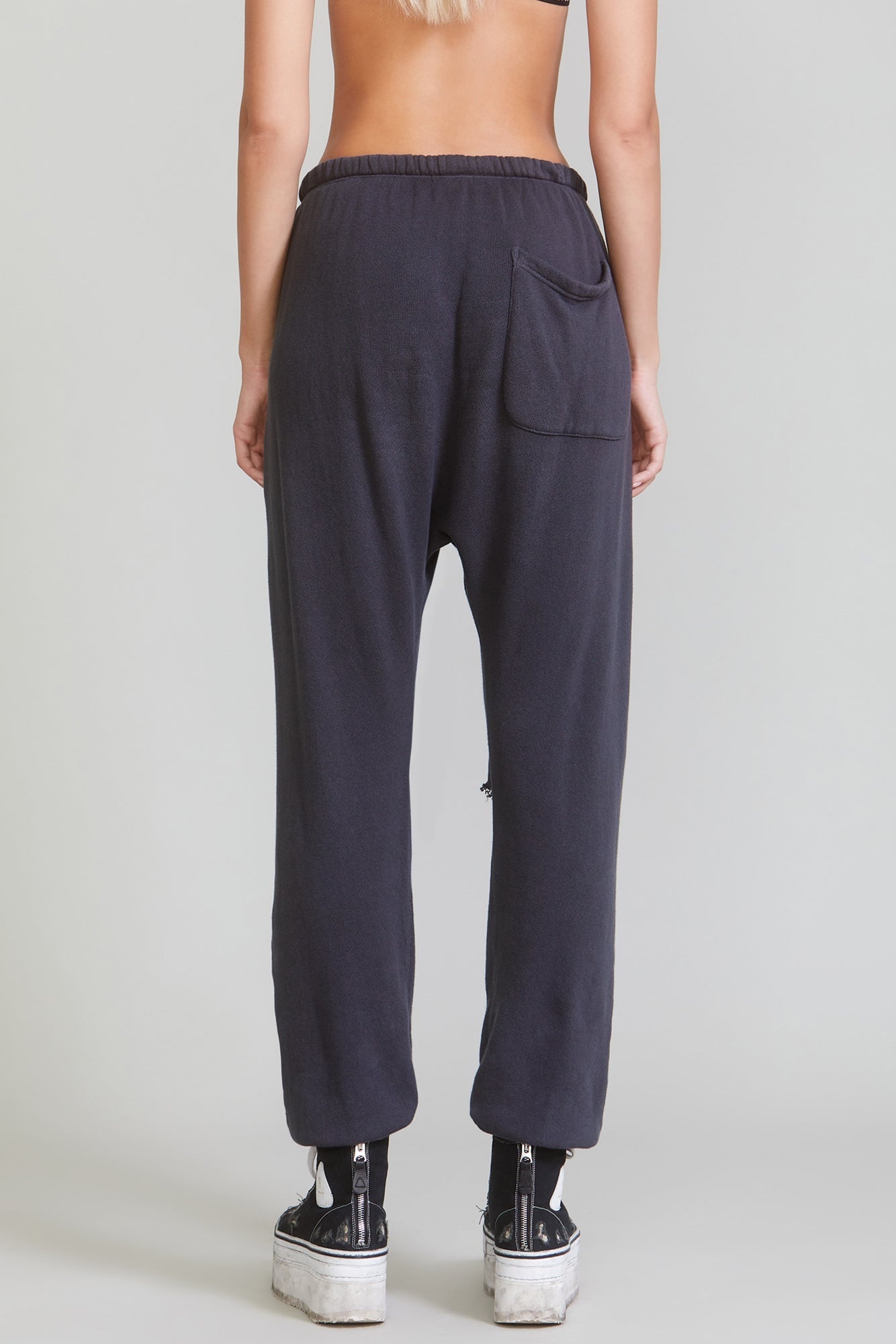 SHREDDED DROP CROTCH SWEATPANTS - WASHED BLACK - 3