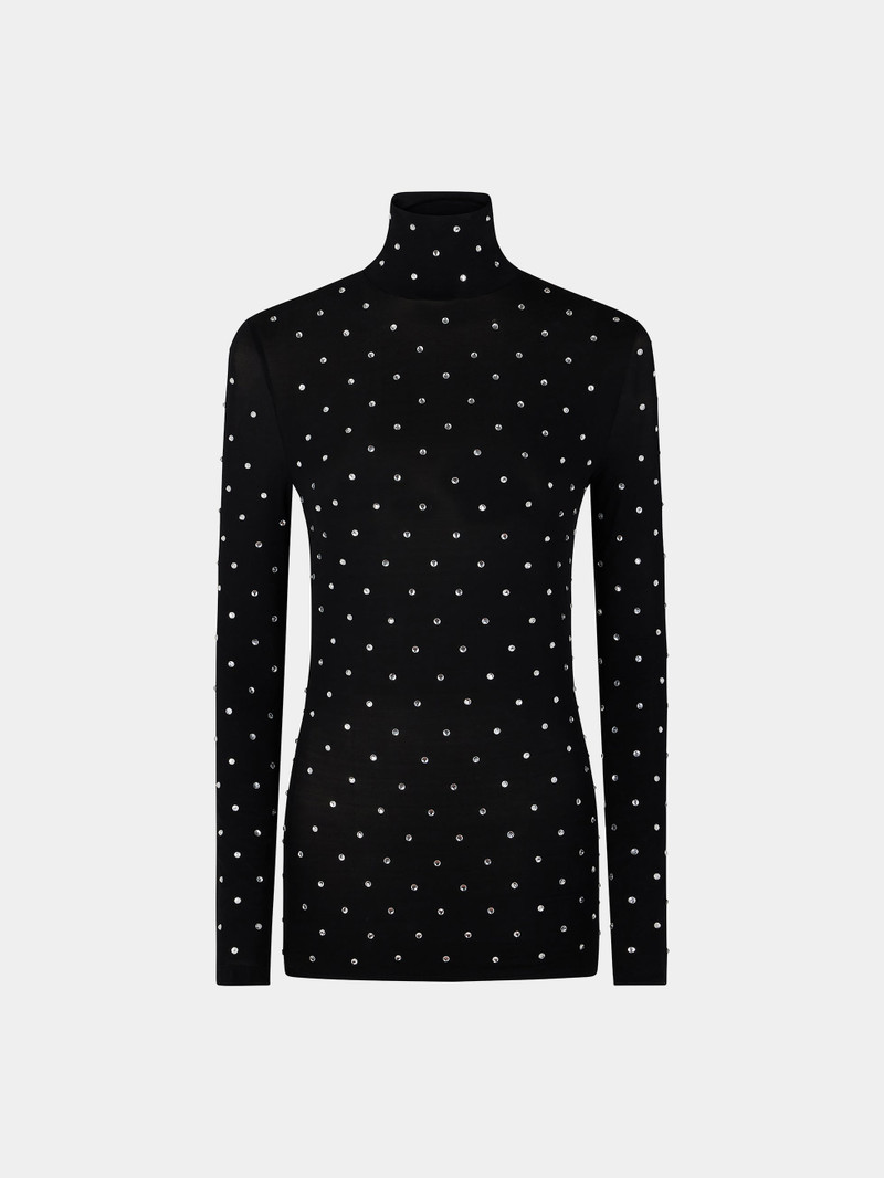 BLACK CRYSTAL-EMBELLISHED TOP IN SECOND-SKIN JERSEY 1