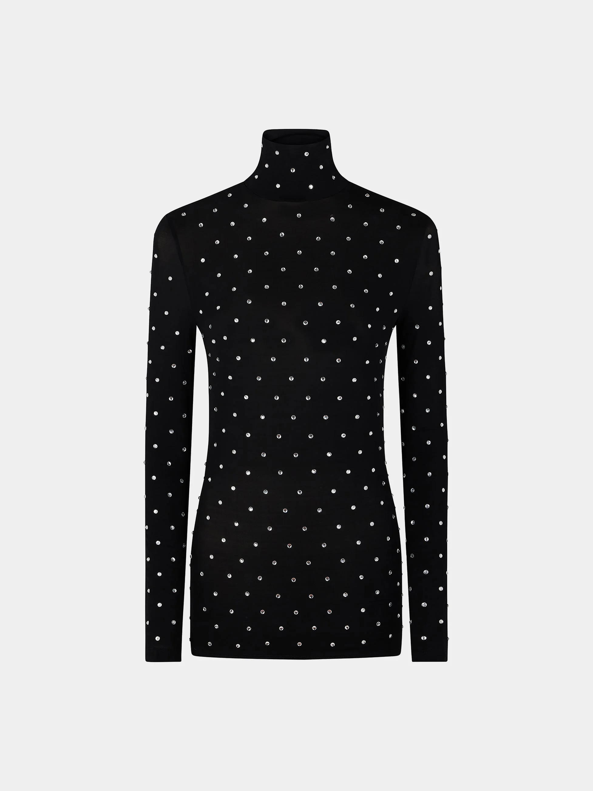 BLACK CRYSTAL-EMBELLISHED TOP IN SECOND-SKIN JERSEY - 1
