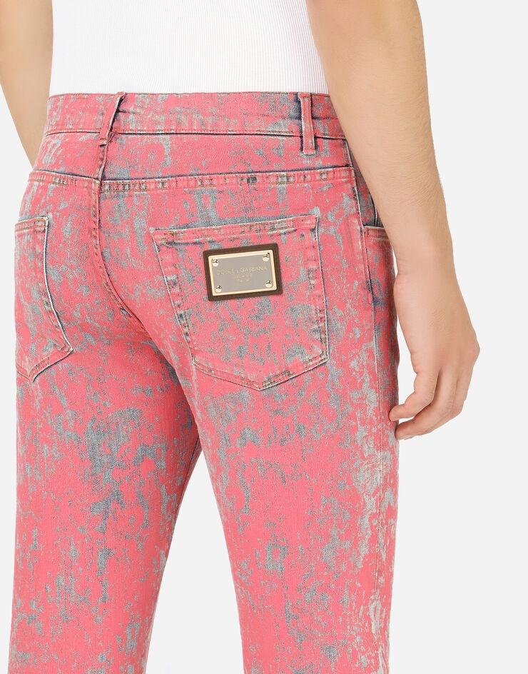 Slim-fit stretch jeans with marbled print - 5