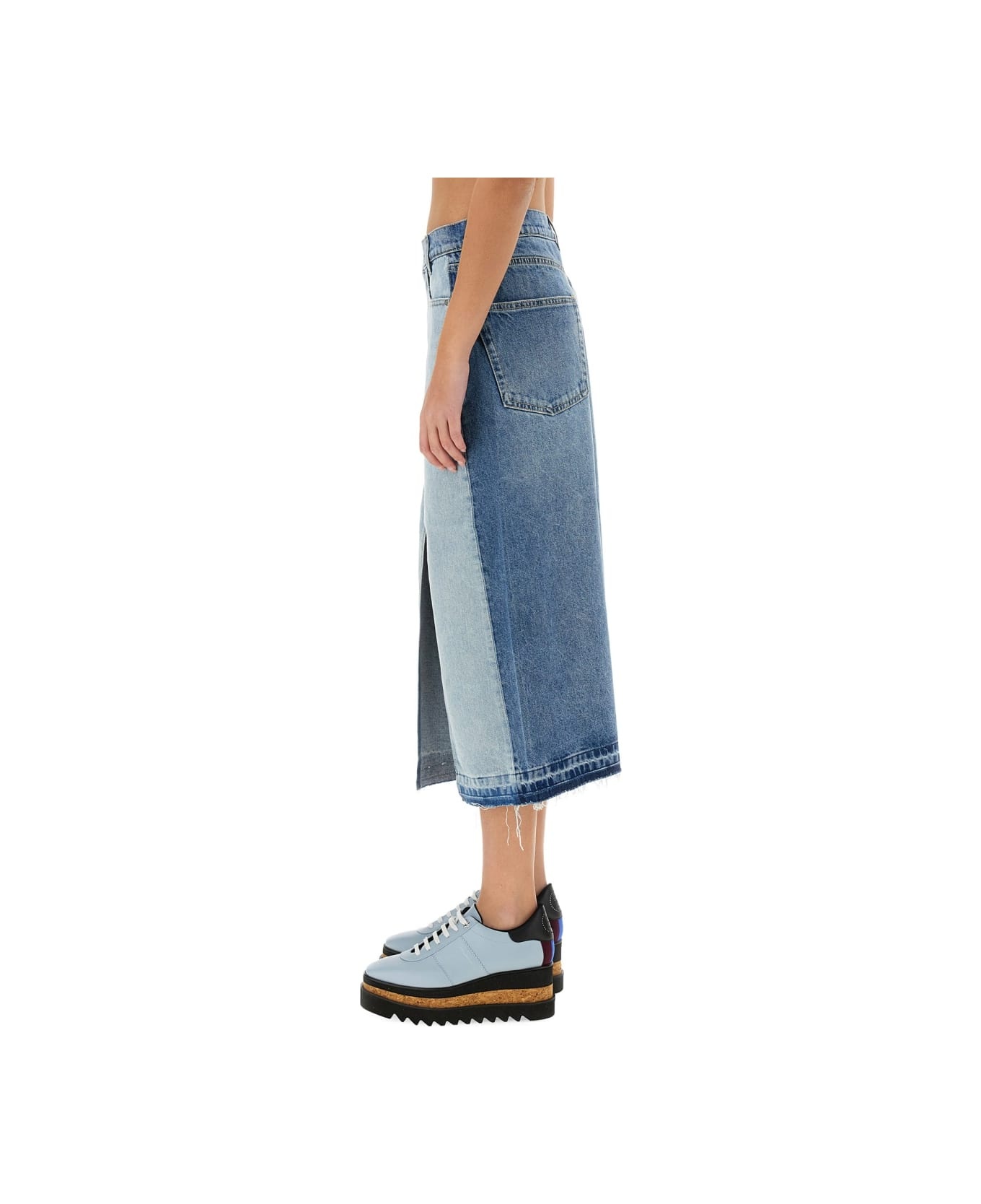 Denim Skirt With Contrasting Panel - 4