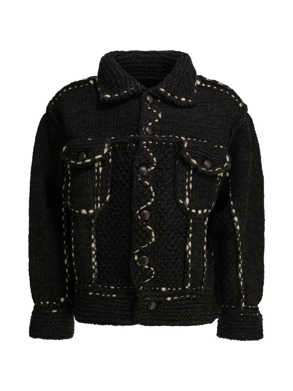 button trim wool cardigan - 1