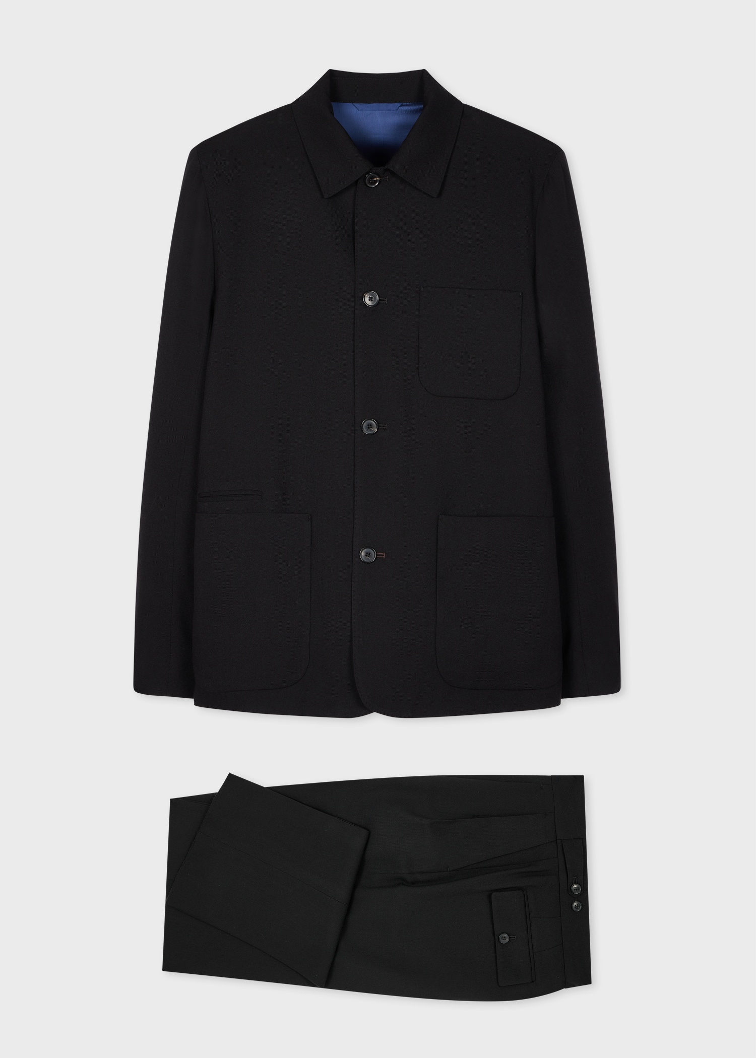 Black Two-Ply Hopsack Wool Work Jacket and Pleated Trousers Co-ord - 1