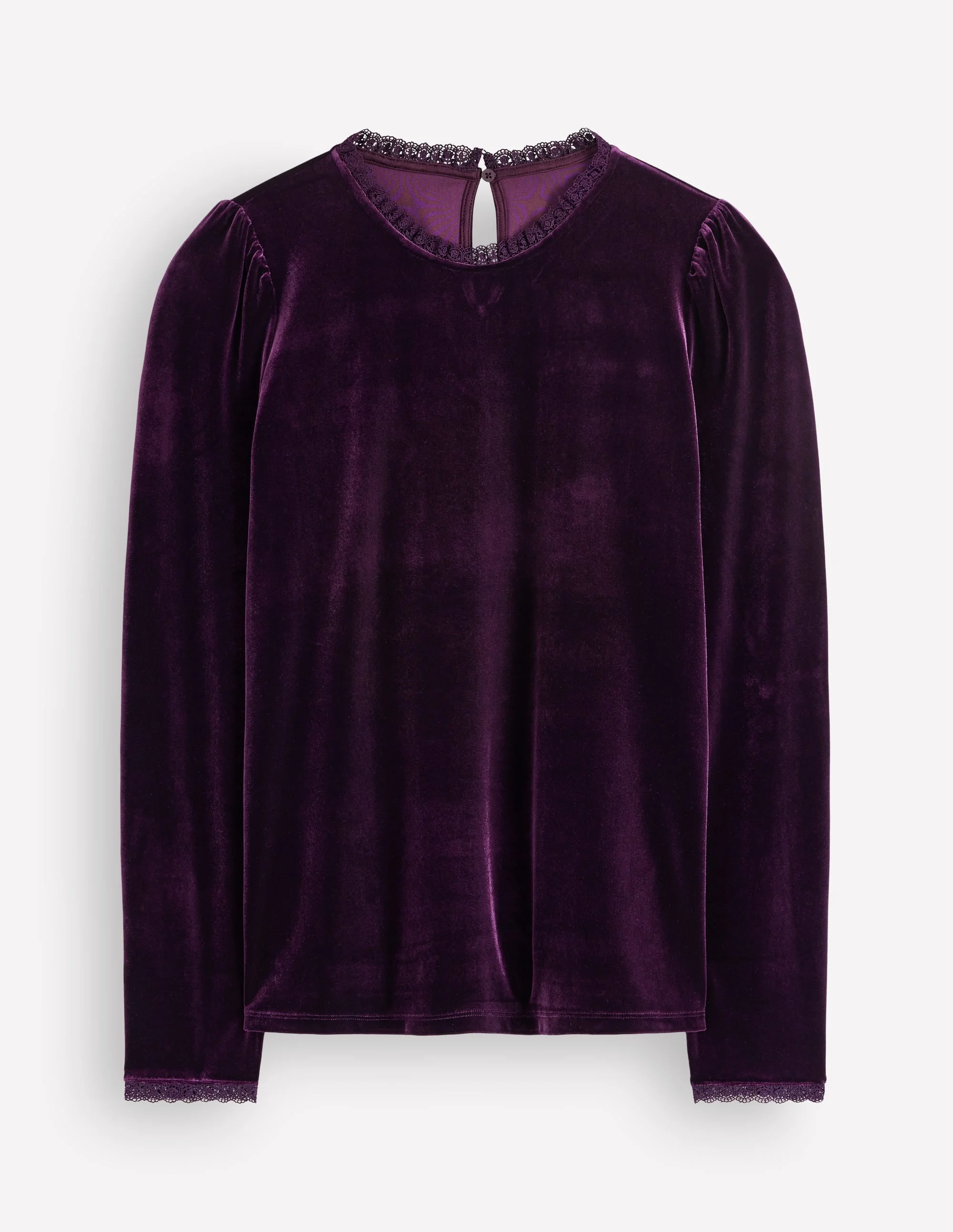 Lace Trim Velvet Top-Night Shade - 1