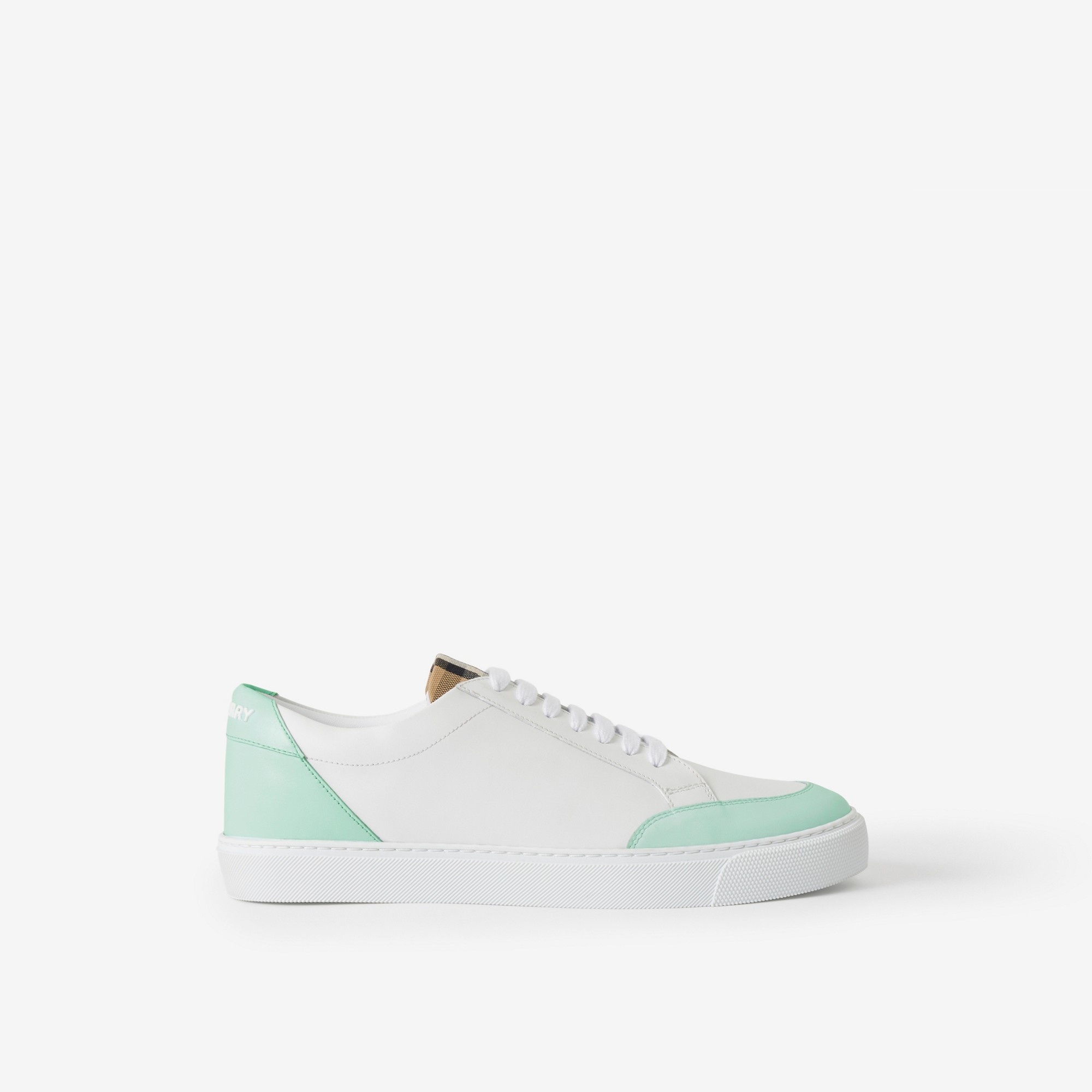 Leather and Check Cotton Sneakers - 1