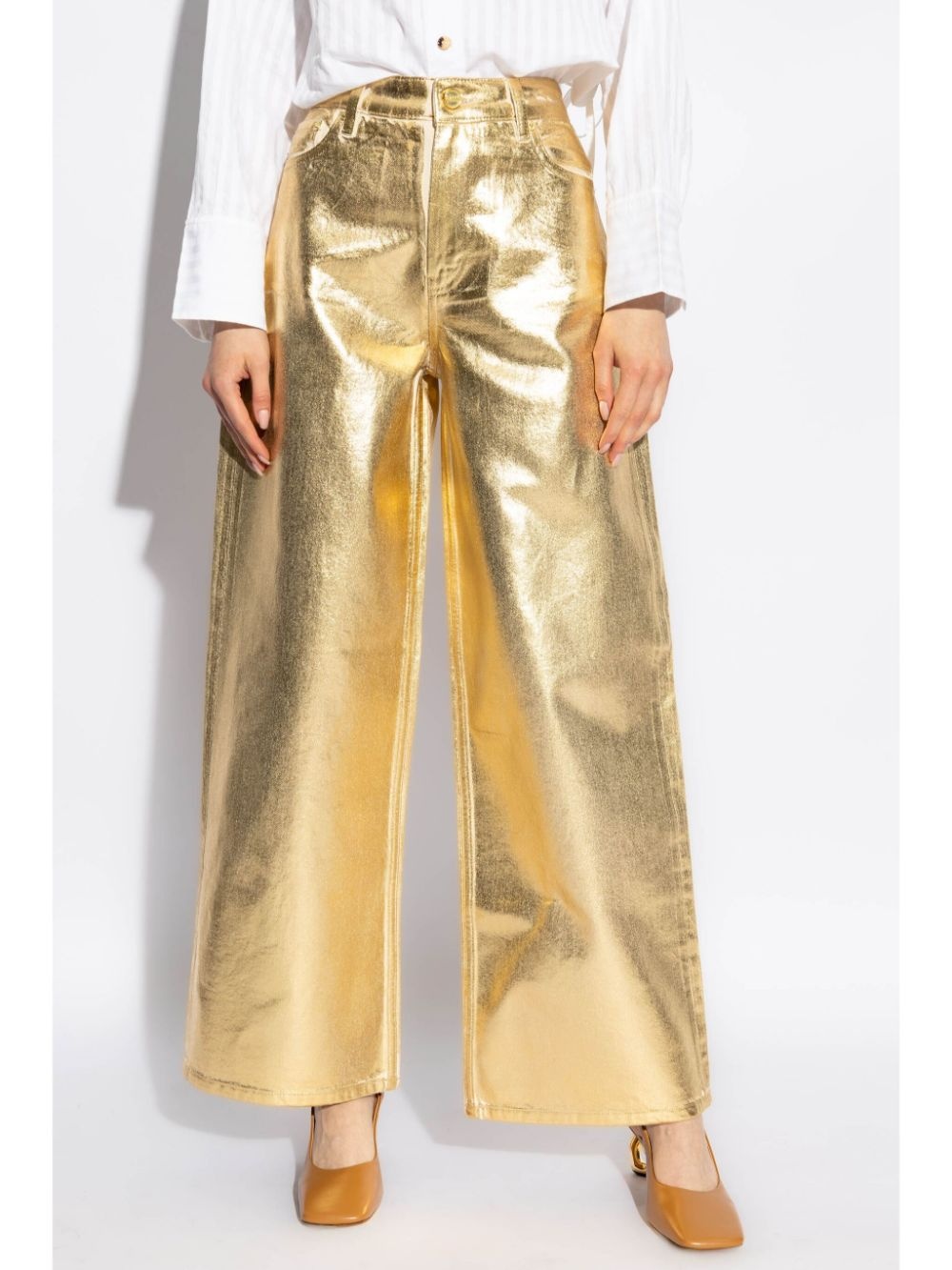metallic-effect cotton jeans - 3