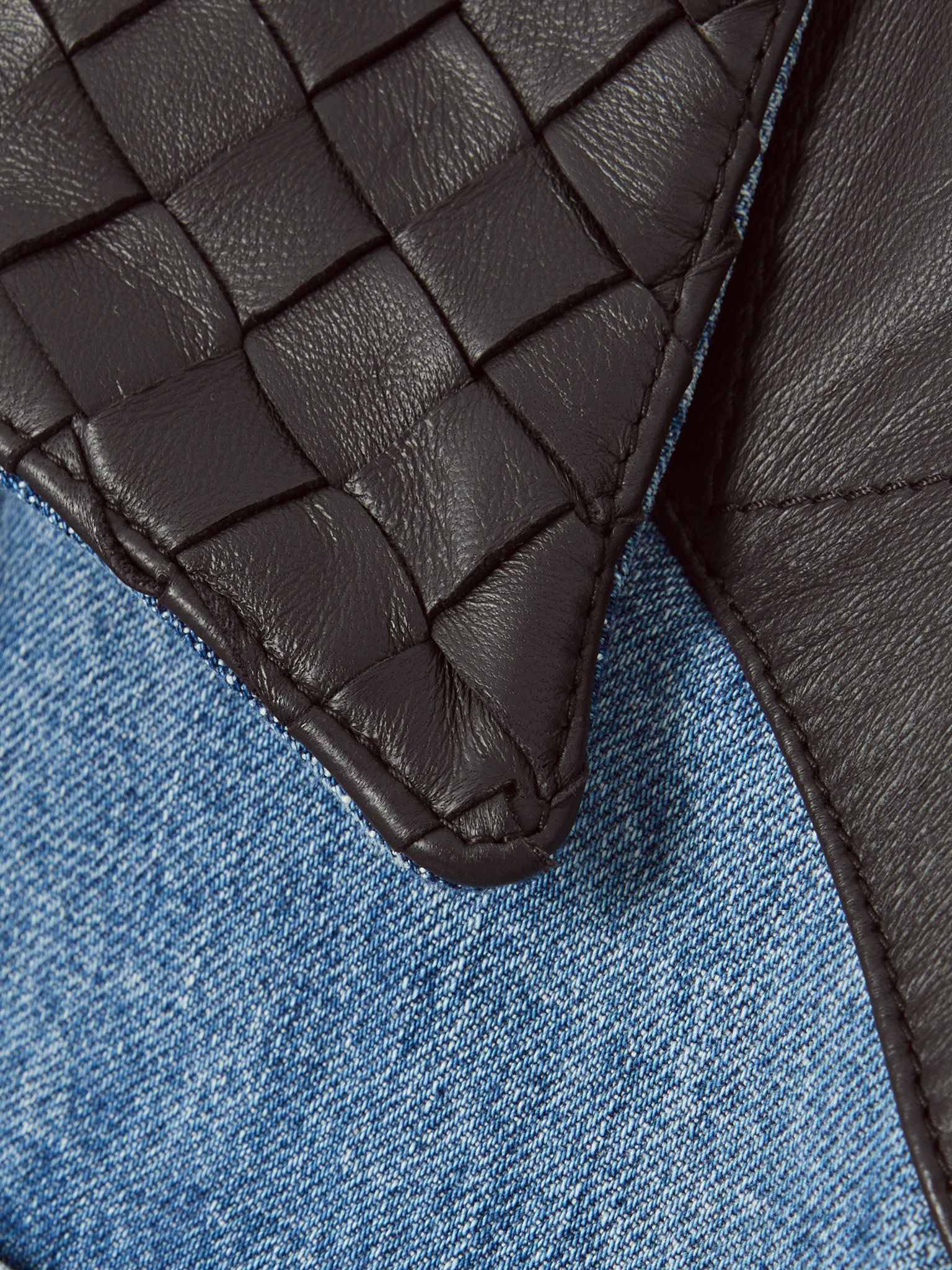 Intrecciato leather-trimmed denim jacket Blue - 4