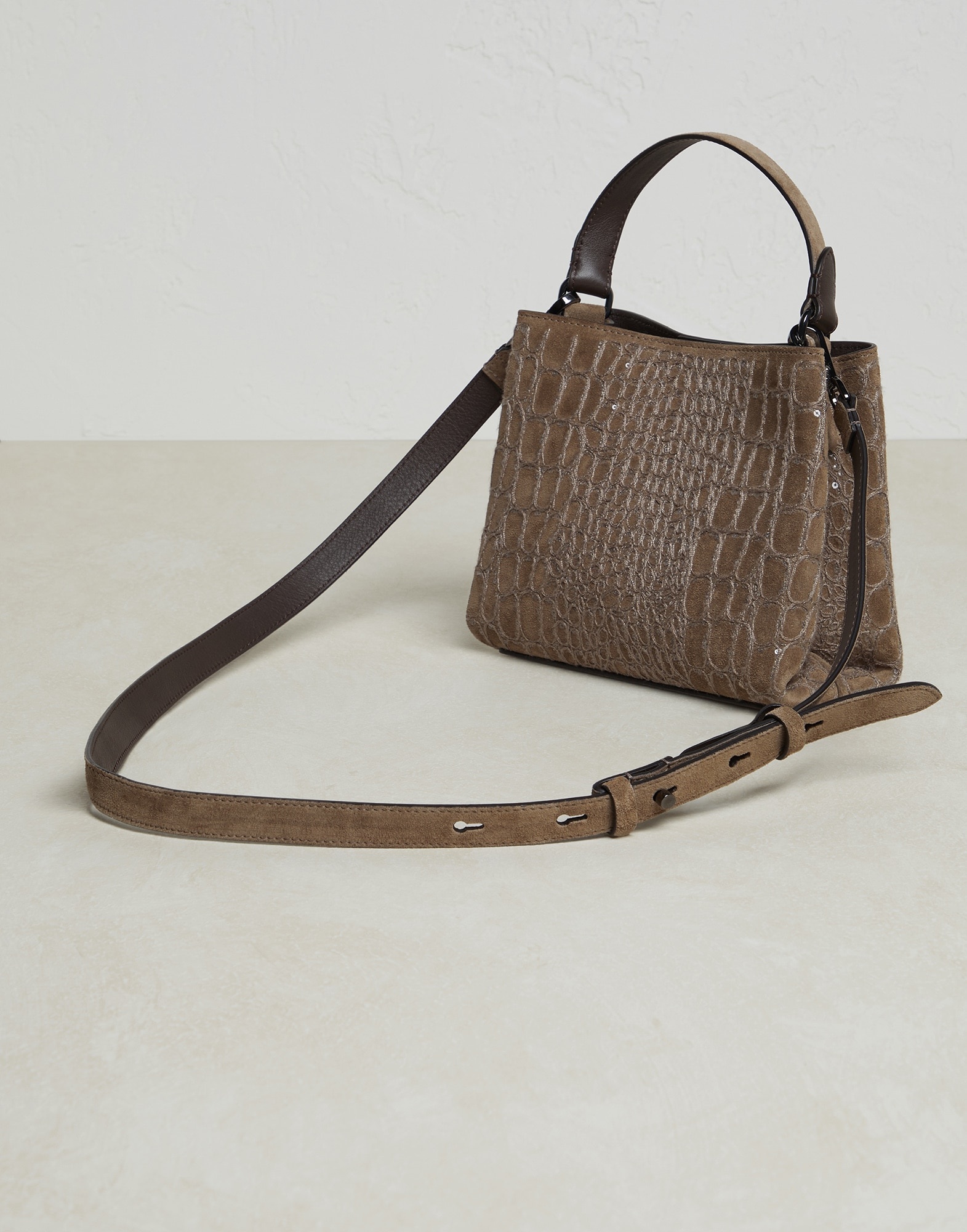 Crocodile embroidery bag in suede - 2