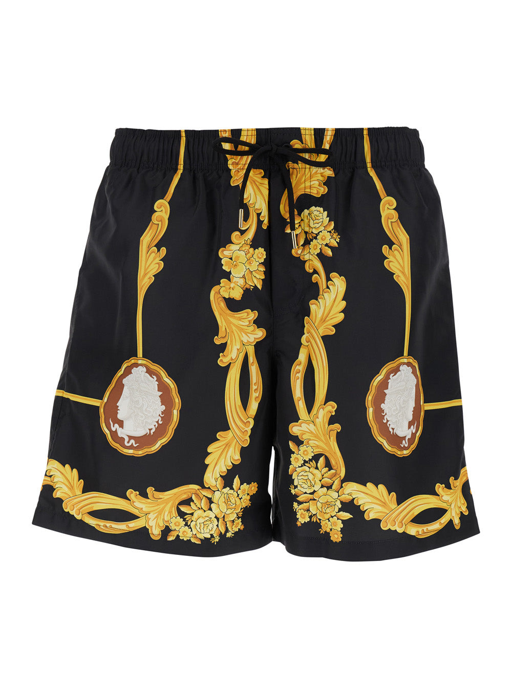 Versace Men Black Swimsuit With All-Over Cameo Print In Tech Fabric Man - 1