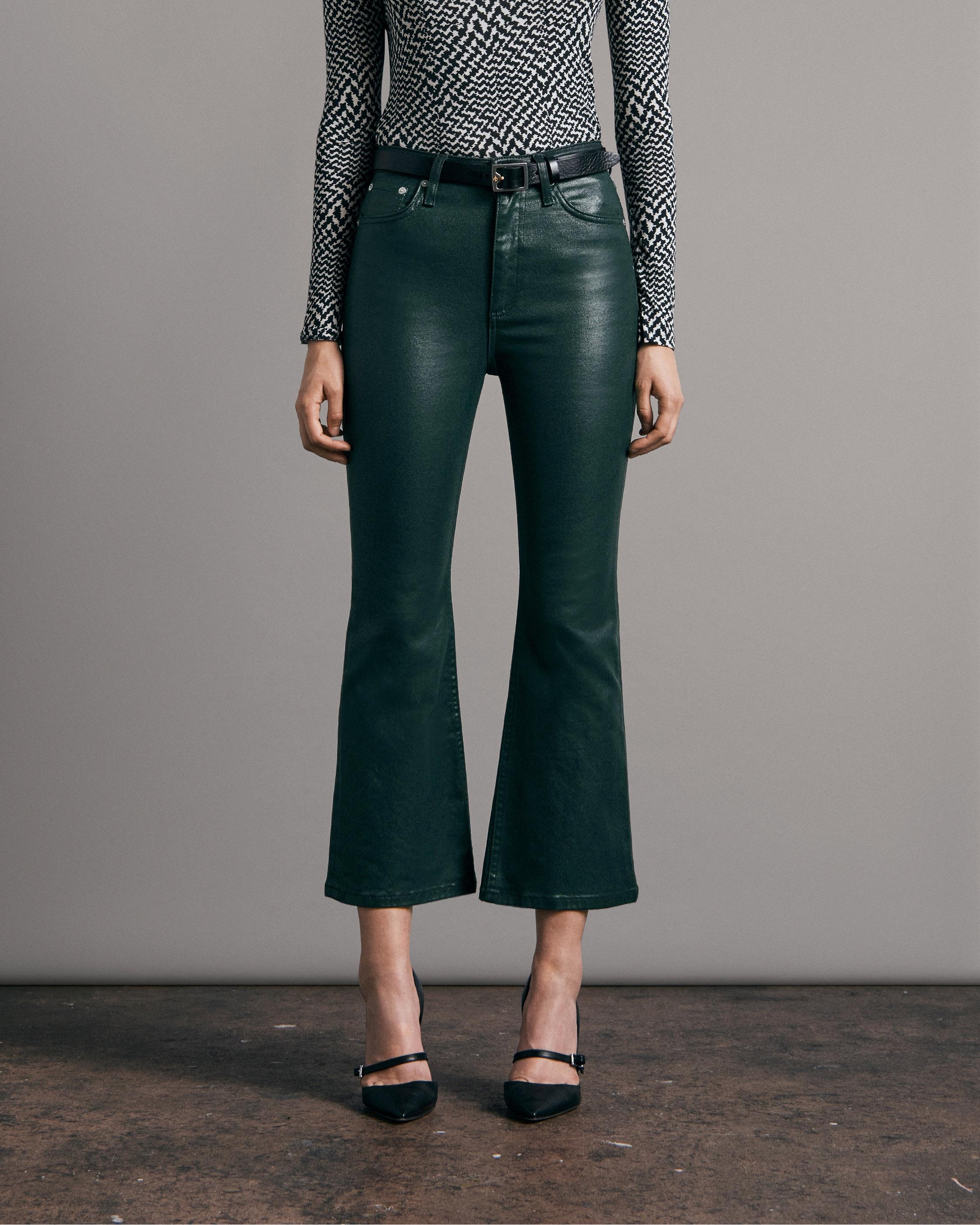 Casey High-Rise Ankle Flare - Coated Pine Grove
Slim Fit Green Wash Jean - 2