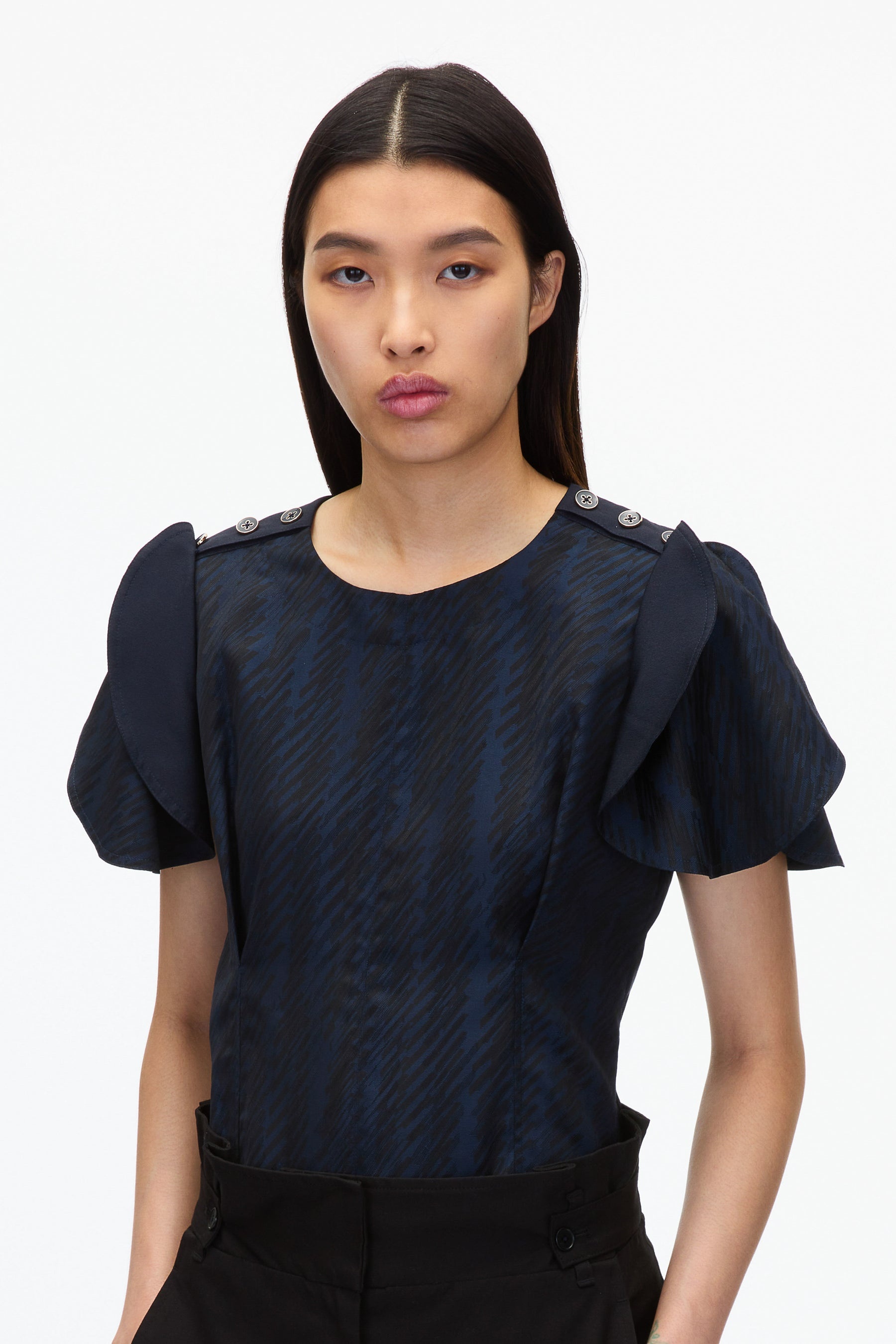 Jacquard Petal Sleeve Blouse - 5