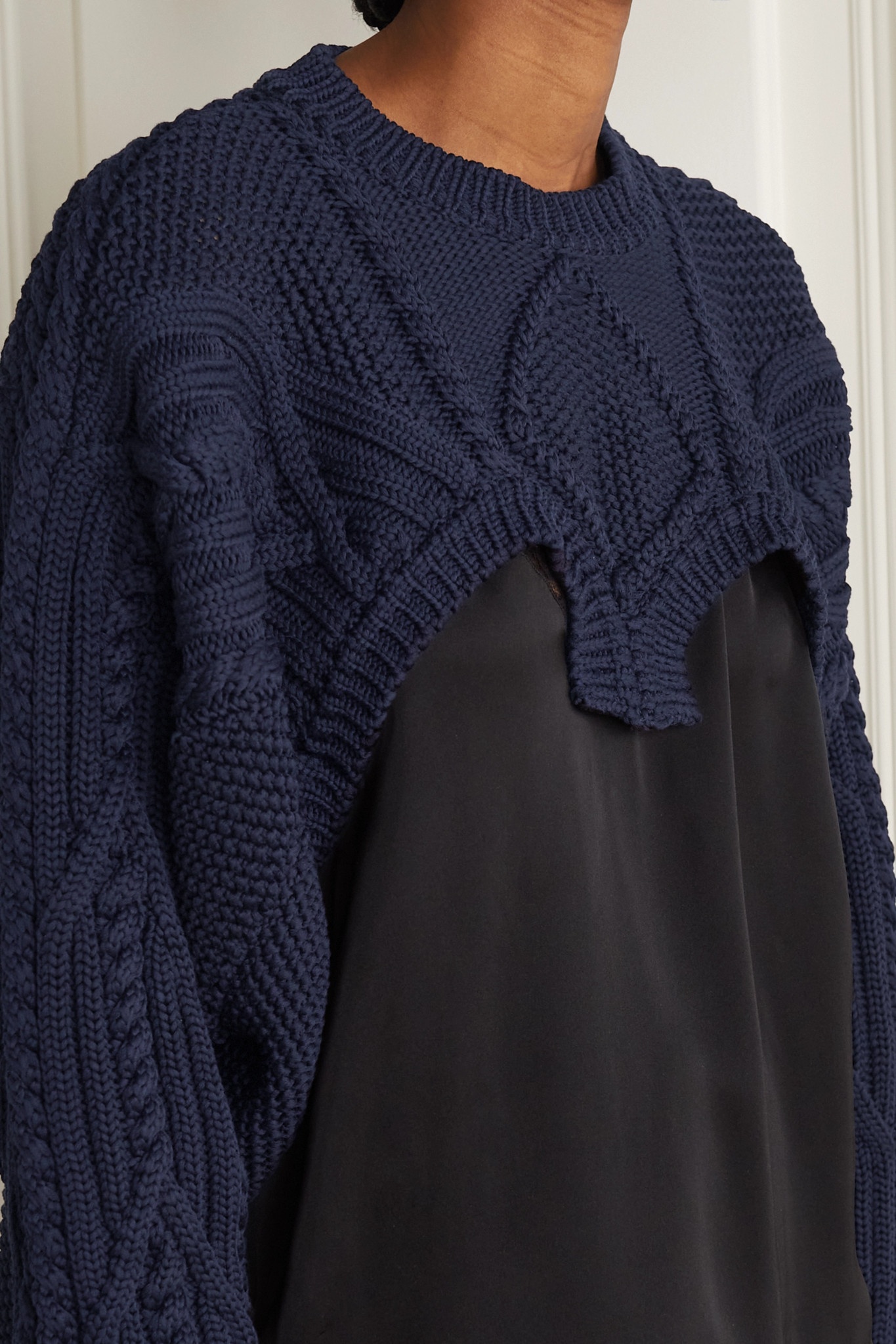 Cutout cable-knit cotton-blend sweater - 3