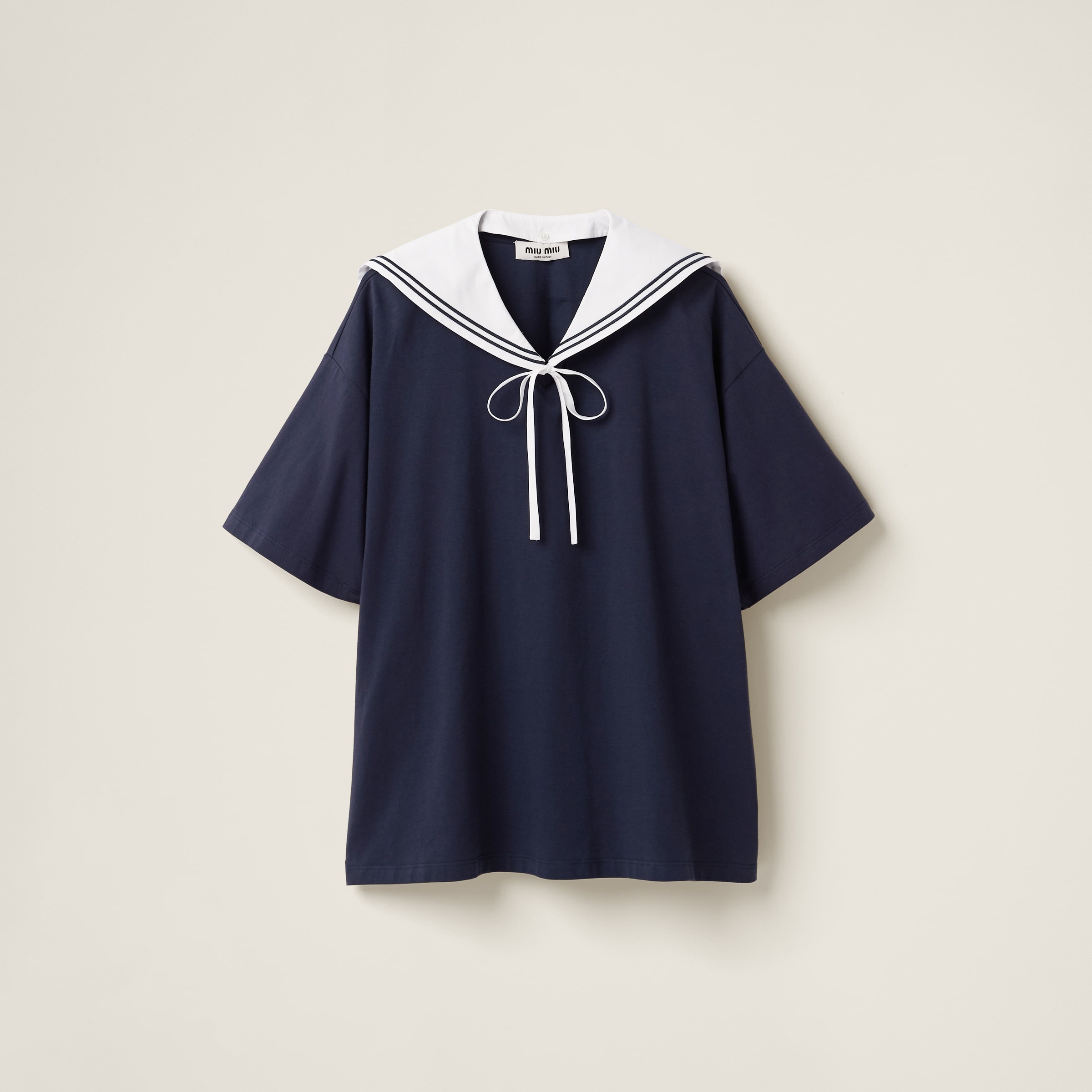 【MIU MIU】Sailor Collar Cotton Short Sleeve T-shirt Miu Miu Sailor-Collar Cotton Top - Blue | Editorialist