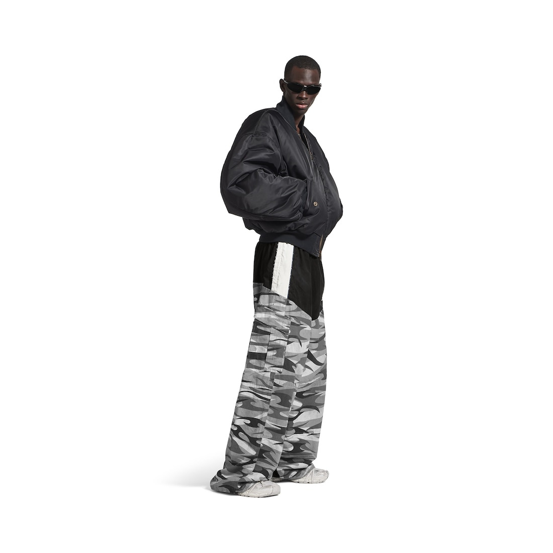 Men's Cut-up Cargo Tracksuit Pants in Black - 3
