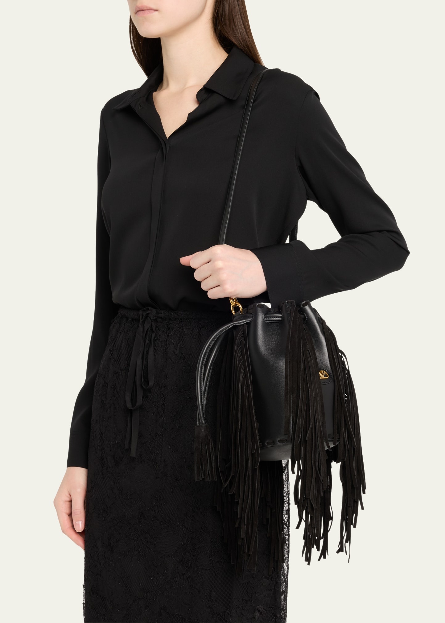 Nellcote Small Fringe Leather Bucket Bag - 2