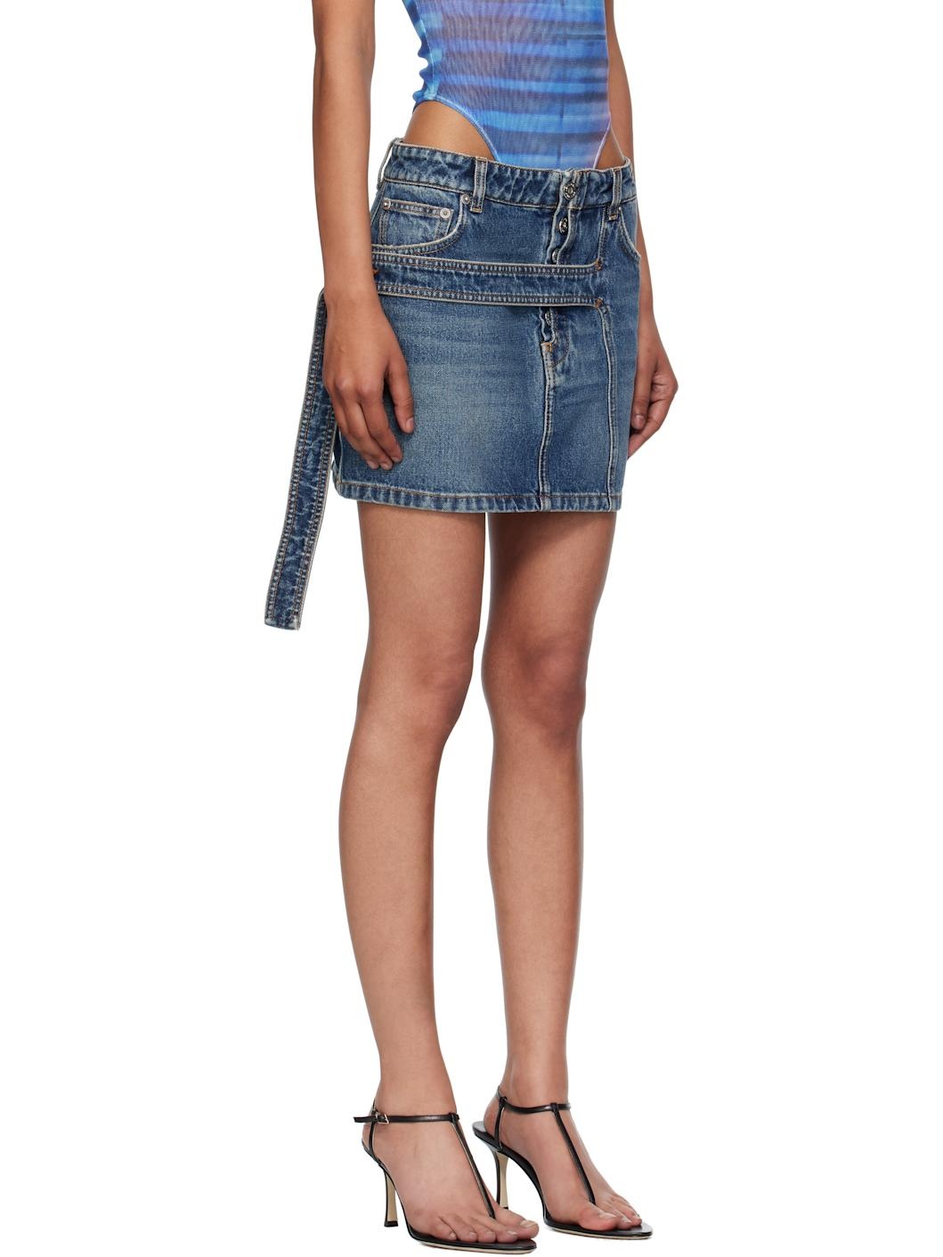 Blue Low Waisted Strap Denim Miniskirt - 2