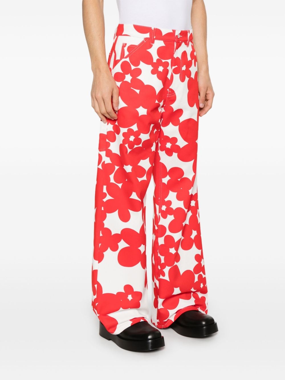 floral-print gabardine trousers - 3