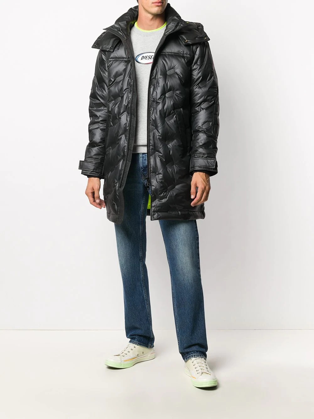 quilted logo parka coat  - 2