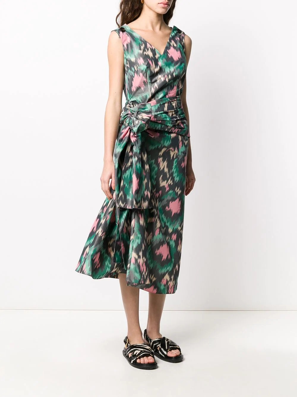 abstract-print side bow dress - 3