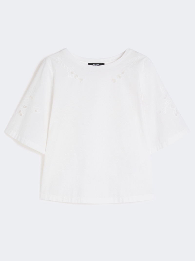 TARGA Cotton-poplin top with embroideries - WHITE 1