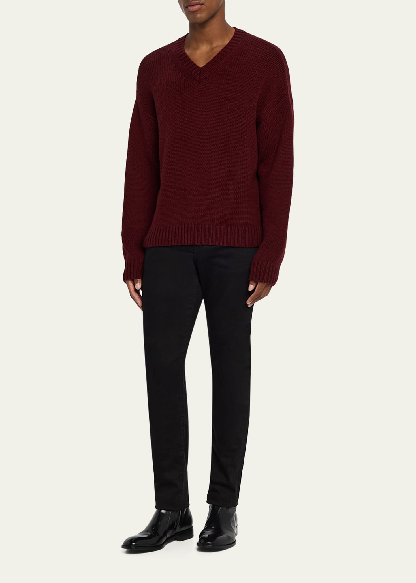 Men's Wool and Cashmere Knit V-Neck Sweater - 2