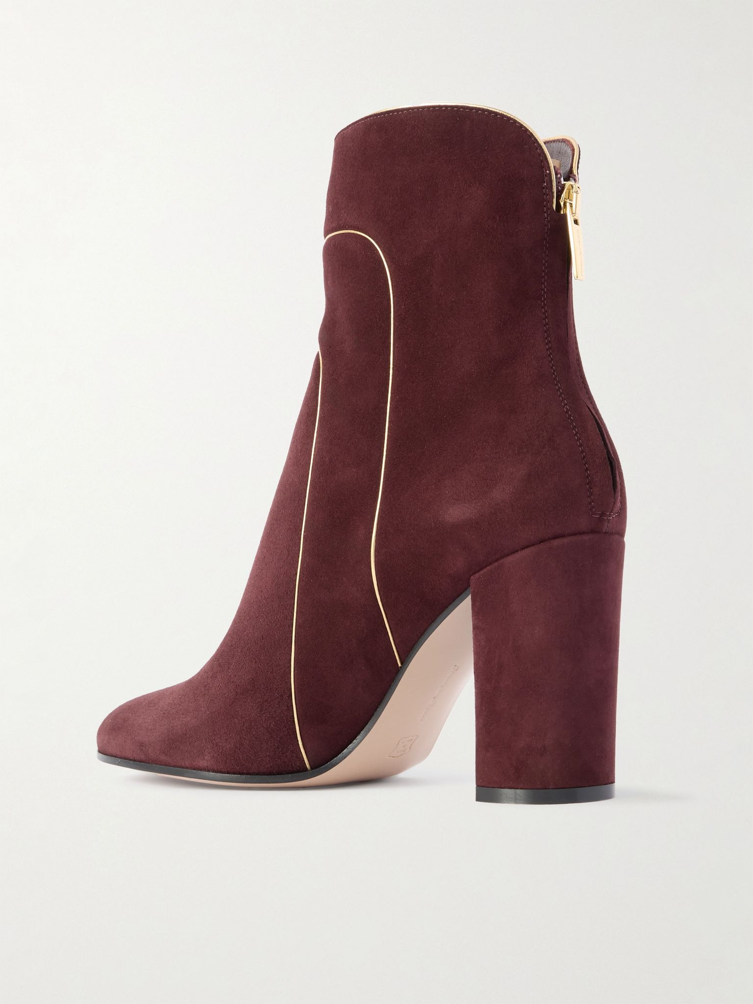 85 metallic leather-trimmed suede ankle boots Burgundy - 3