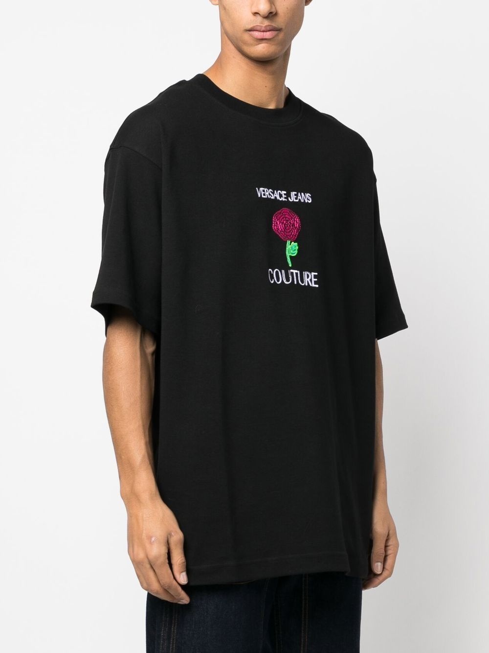 floral-embroidered cotton T-shirt - 4