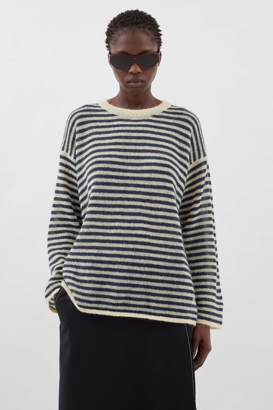 STRIPED MOHAIR SWEATER / off white & deep blue - 2