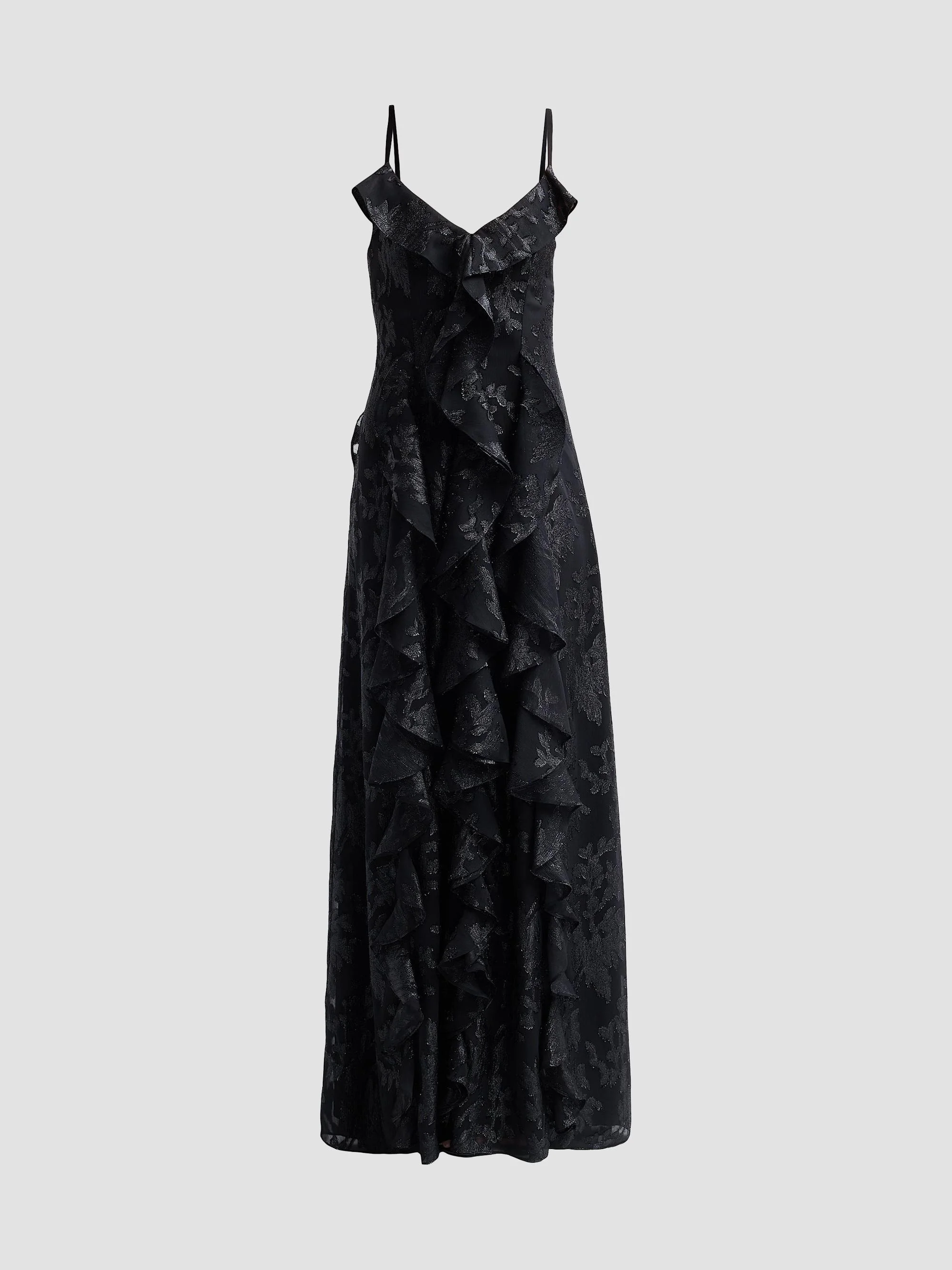 Women's Penelope Flocked Ruffled Gown - Black Jacquard - 1