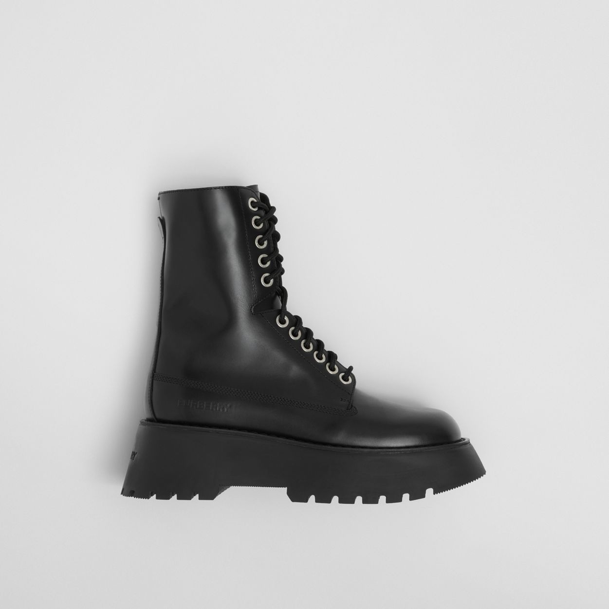 Logo Detail Platform Leather Boots - 6