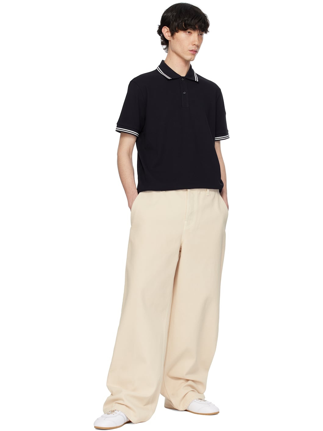 Navy Striped Trim Cotton Piquet Polo - 5