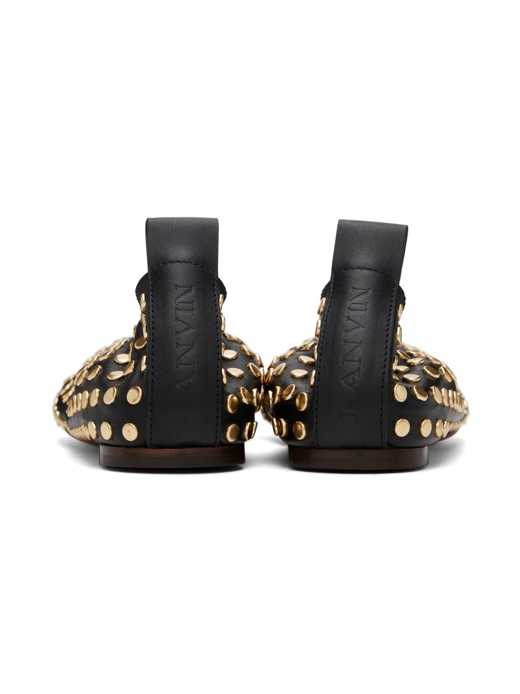 Black Studs Leather Ballerina Flats - 2