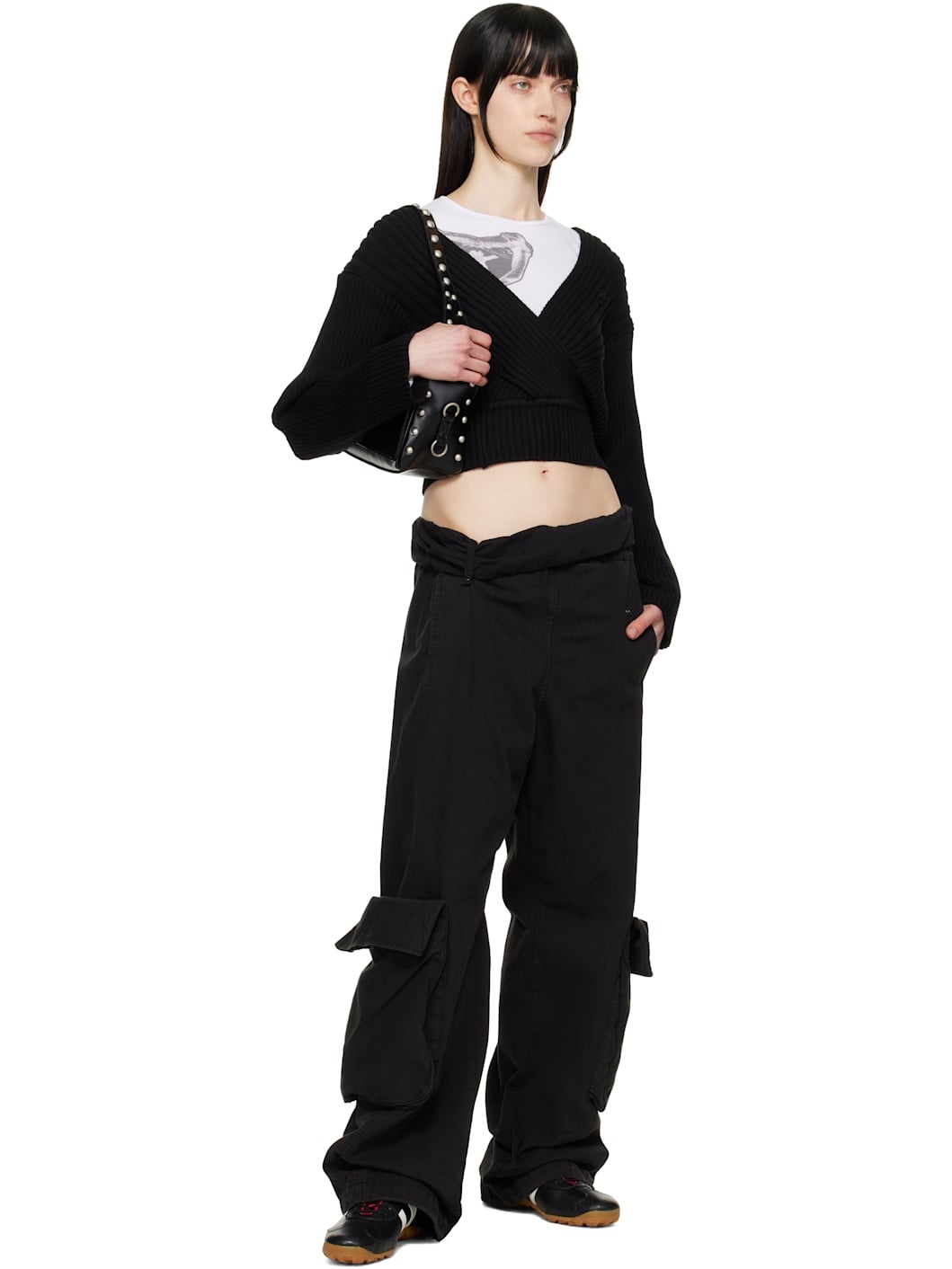 ★正規品★【OPEN YY】 WASHED ROLLED CARGO PANTS OPEN YY Black Washed Rolled Cargo Pants | REVERSIBLE
