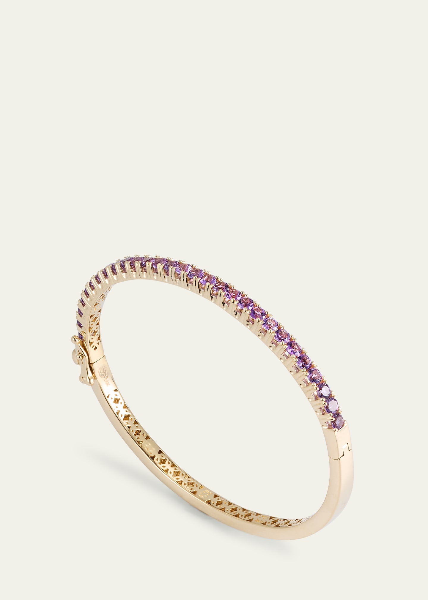 14K Gold Pave Amethyst Bangle Bracelet - 3