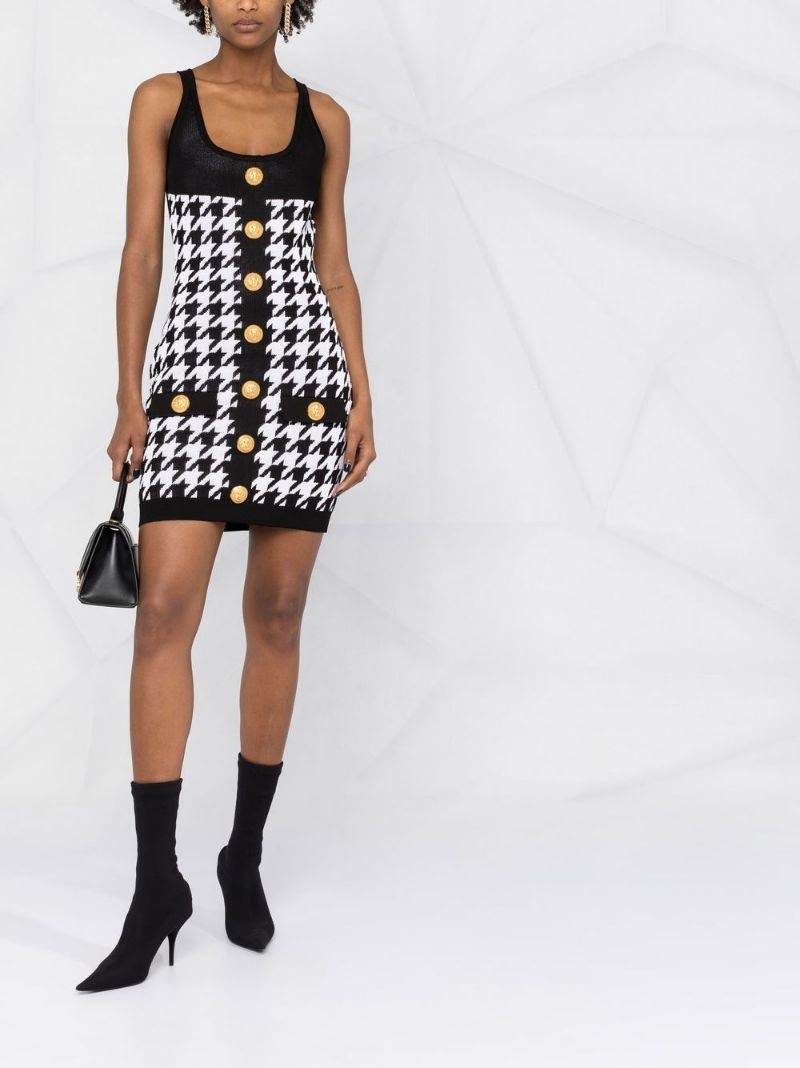 houndstooth sleeveless mini dress - 2