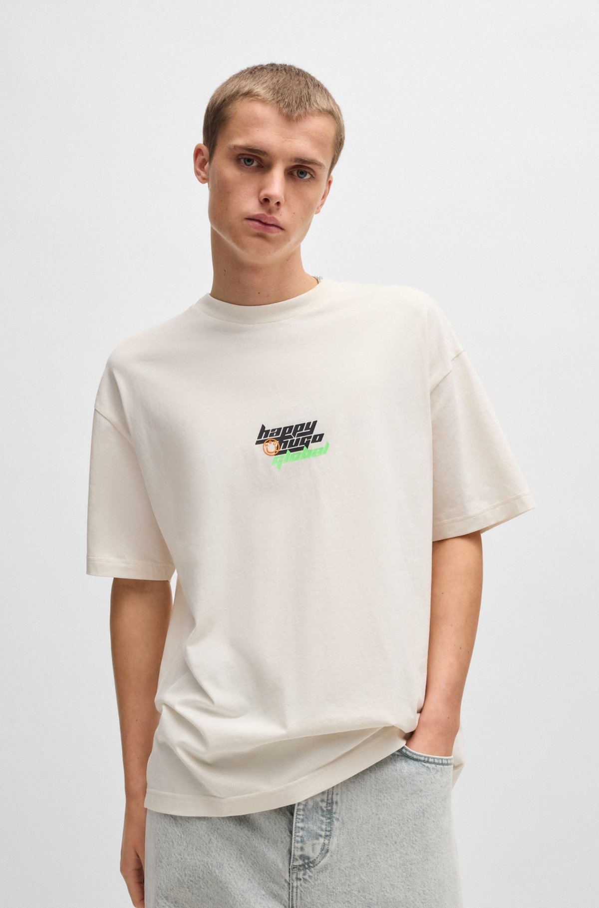 OVERSIZE-FIT T-SHIRT IN COTTON WITH HAPPY HUGO LOGO - 2