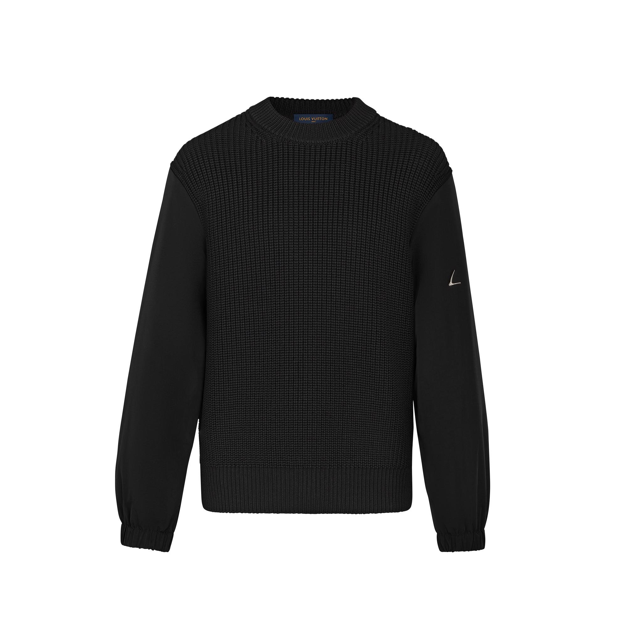 Nylon Padded Sleeves Ribbed Crew Neck - 1