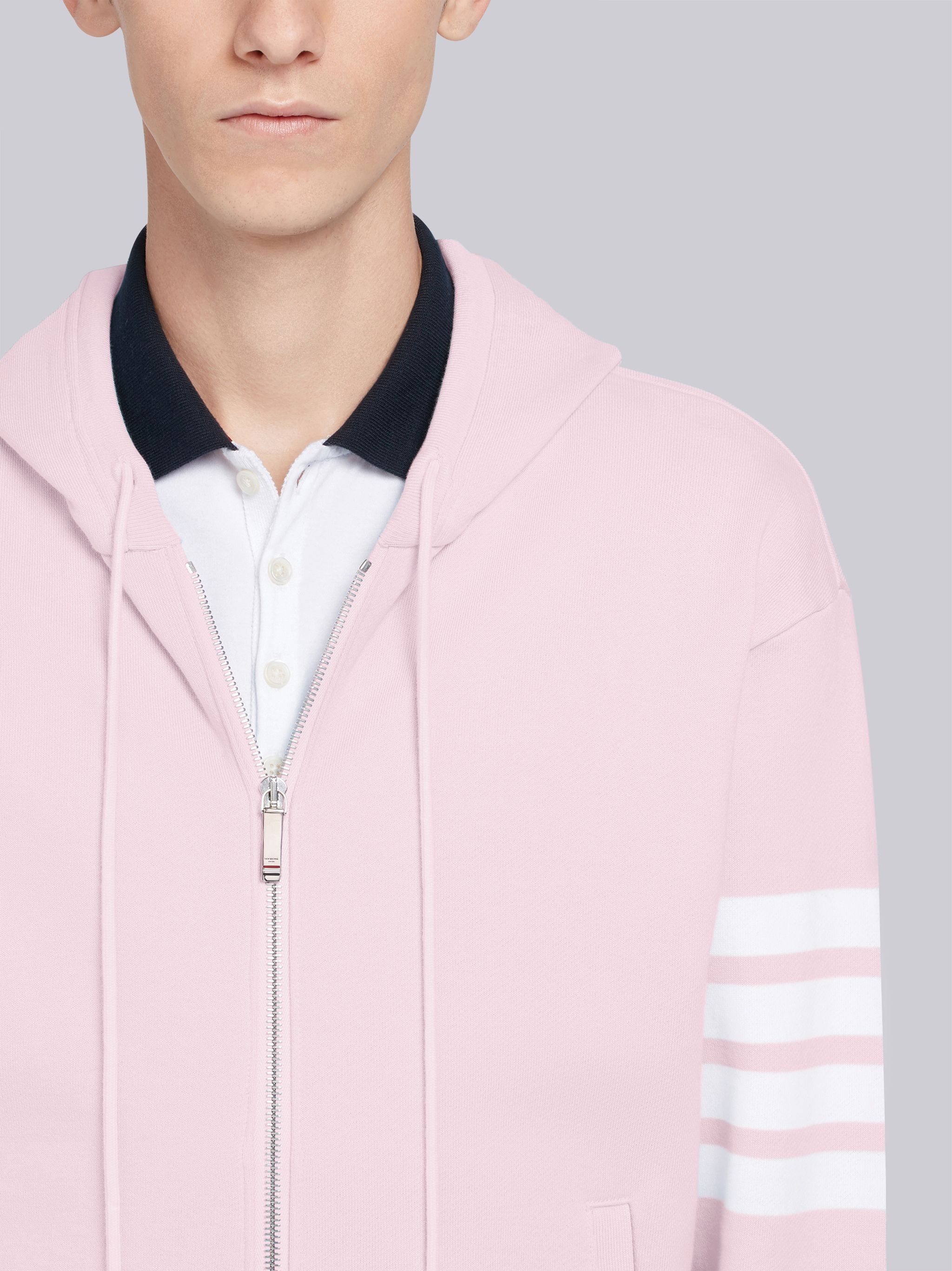 Light Pink Classic Loopback Jersey 4-Bar Zip-up Hoodie - 5